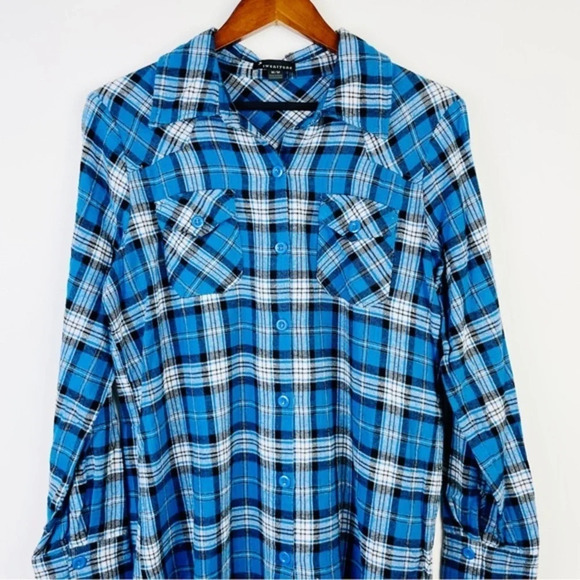 Twentyone Blue Plaid Flannel Button Down Shirt Size Medium - Picture 3 of 6